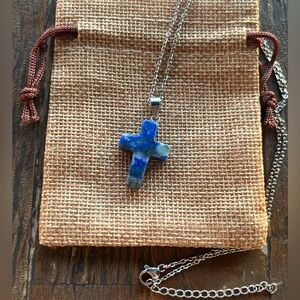 Lapis Lazuli Cross Necklace Lapis Lazuli Necklace Genuine Crystal Necklace